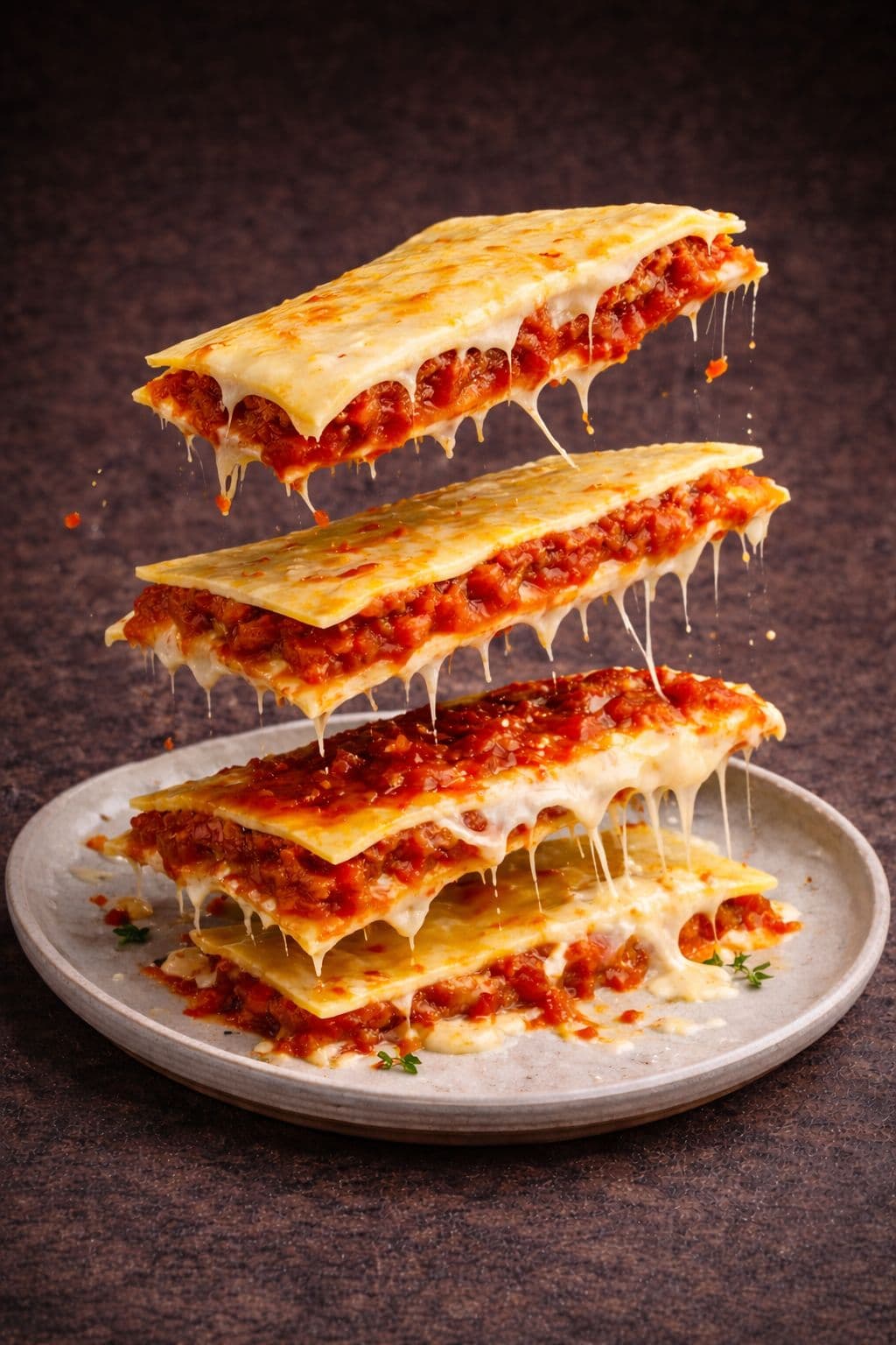 Lasanha montada pelo cliente, com camadas de recheio escolhidas.